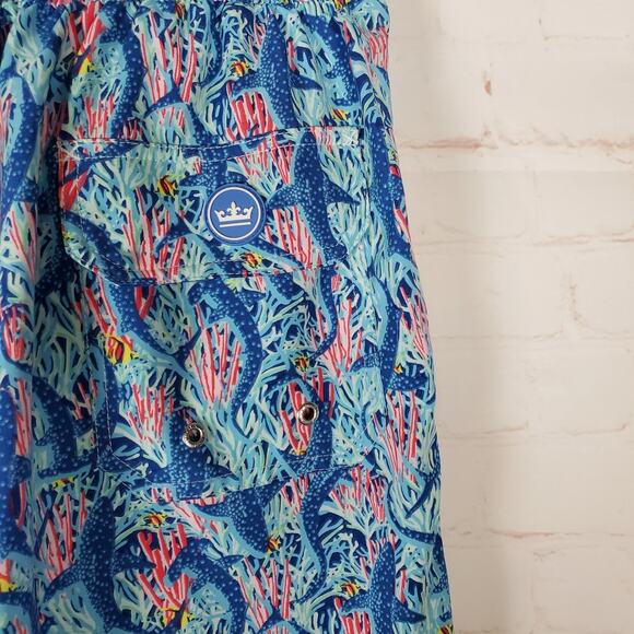 Peter Millar Seaside Collection Mesh Lined Swim Trunks Size L Blue Pink Coral - Picture 6 of 10